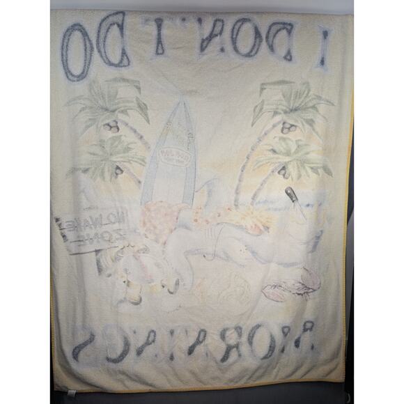 Vtg Ron Jon Surf Shop Oversized Beach Towel I Don't Do Mornings Shark 90s 64x51 - Picture 7 of 11